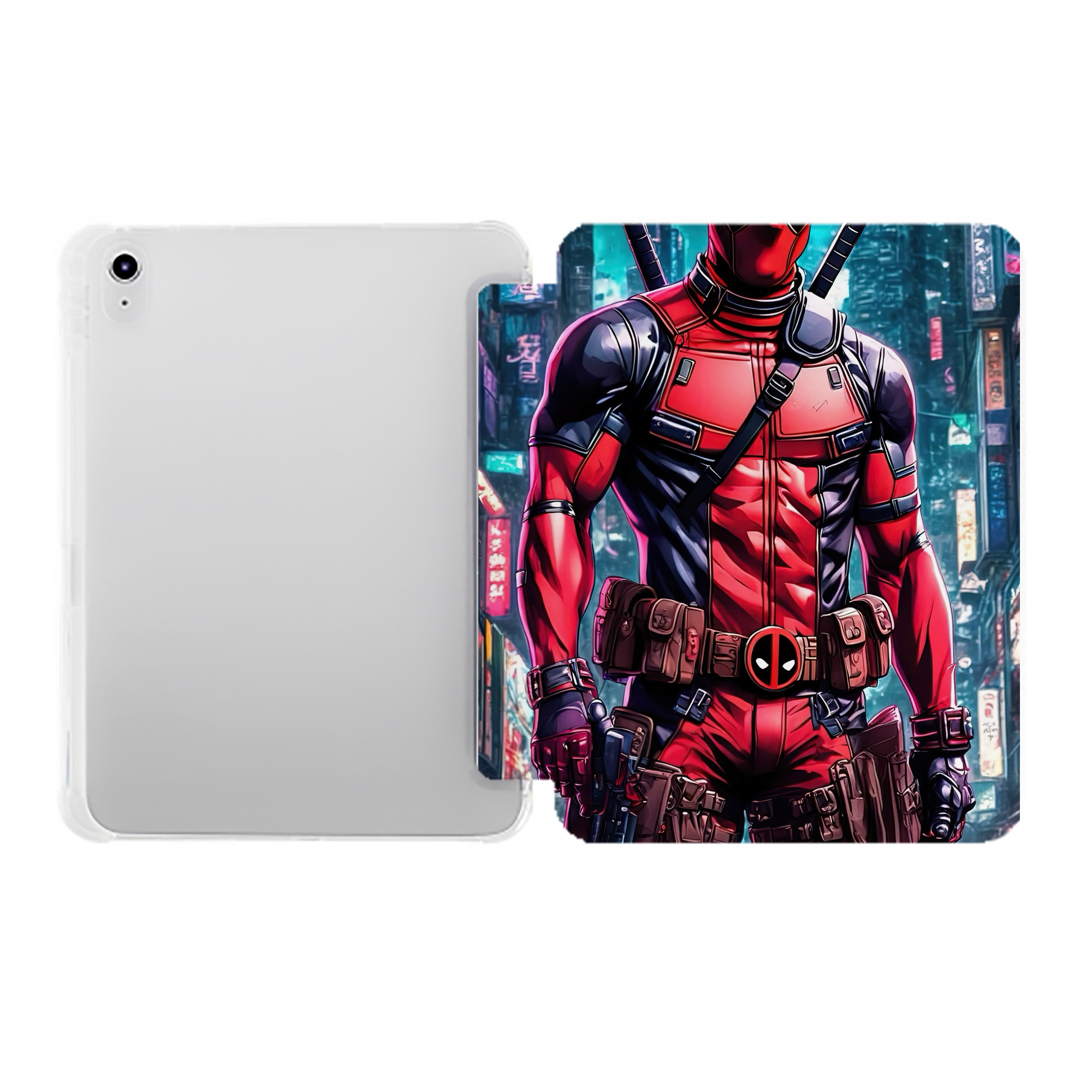 （画像用） Deadpool デッドプール IPad ケース ペン収納付き 三つ折りスタンド PUレザー×シリコン 対応機種9.5/10.5/10.9インチ